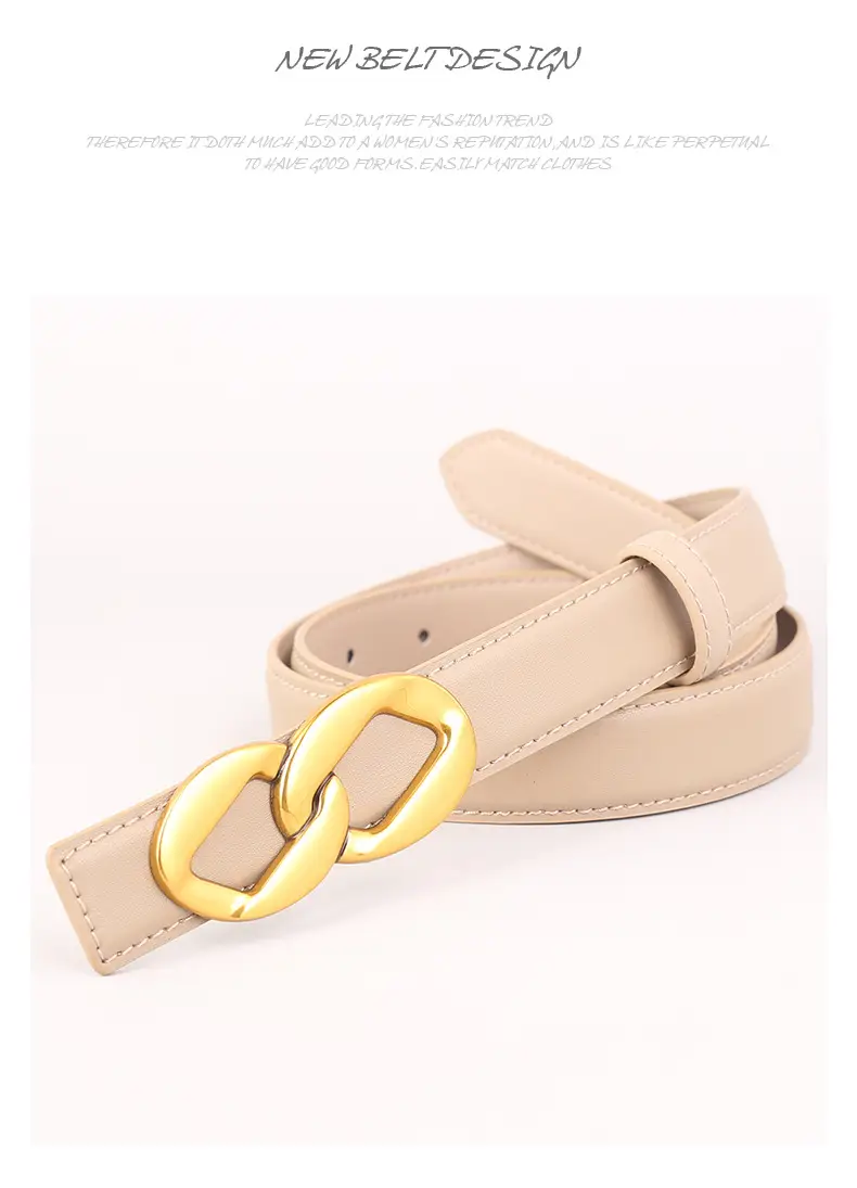 Women's Black Leather Belt with Gold Chain Buckle — feature 43