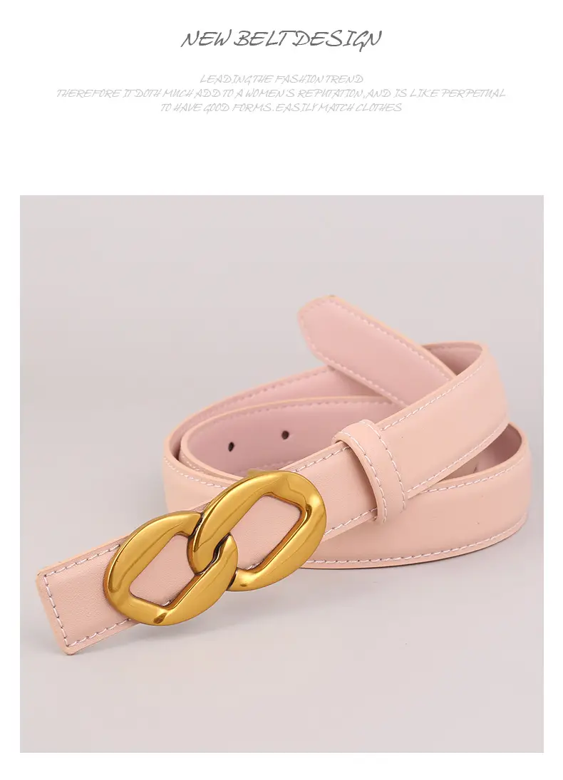 Women's Black Leather Belt with Gold Chain Buckle — feature 44