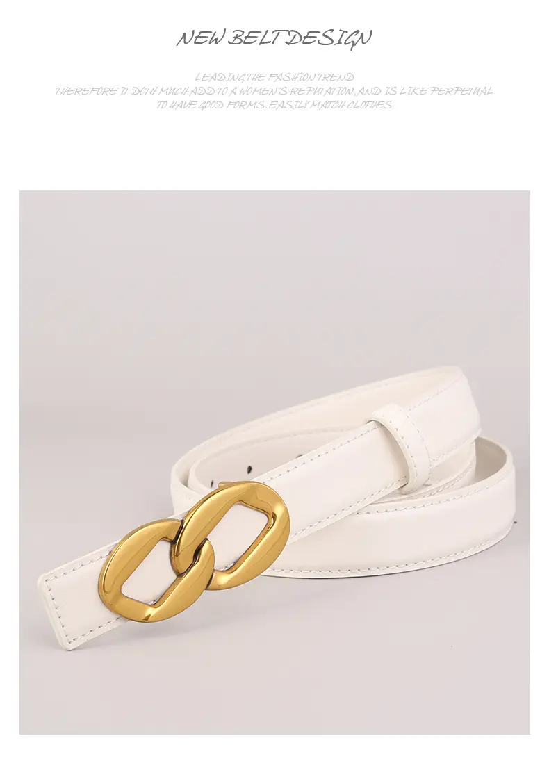 Women's Black Leather Belt with Gold Chain Buckle — feature 45