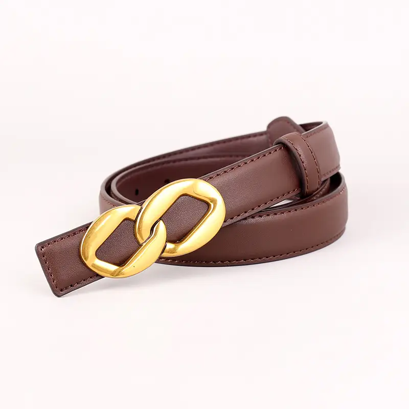 Women's Black Leather Belt with Gold Chain Buckle - Image 3