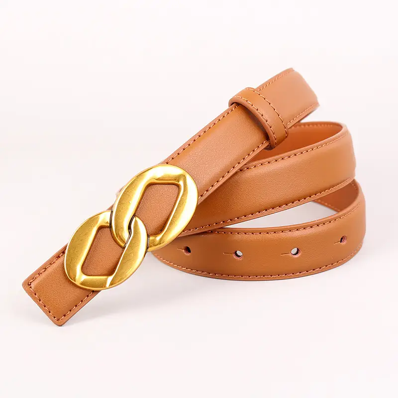 Women's Black Leather Belt with Gold Chain Buckle - Image 4