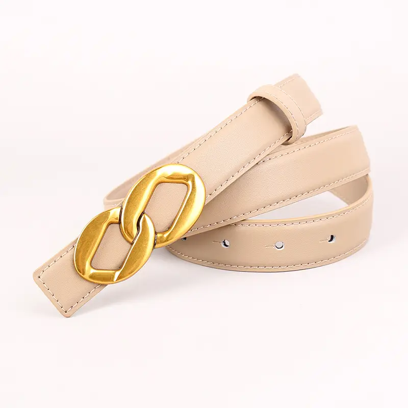 Women's Black Leather Belt with Gold Chain Buckle - Image 5