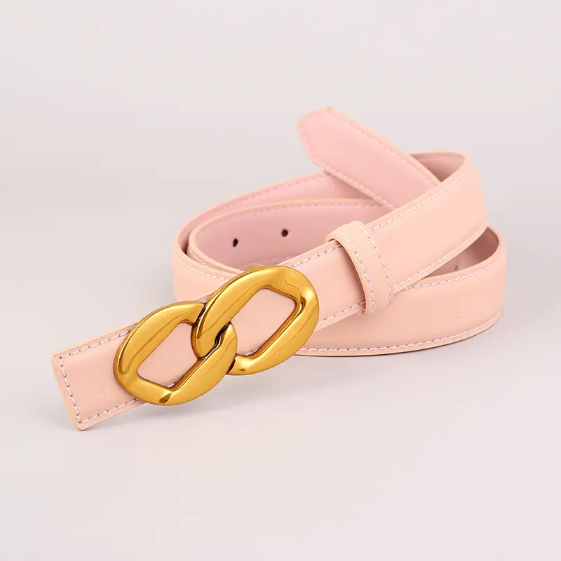 Women's Black Leather Belt with Gold Chain Buckle - Image 6