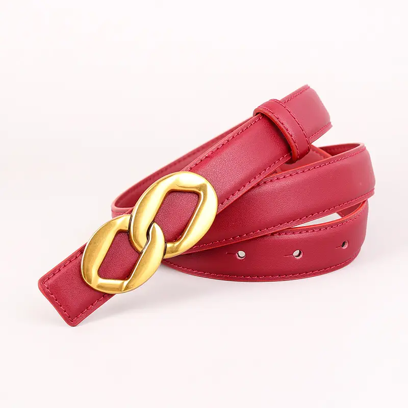 Women's Black Leather Belt with Gold Chain Buckle - Image 7