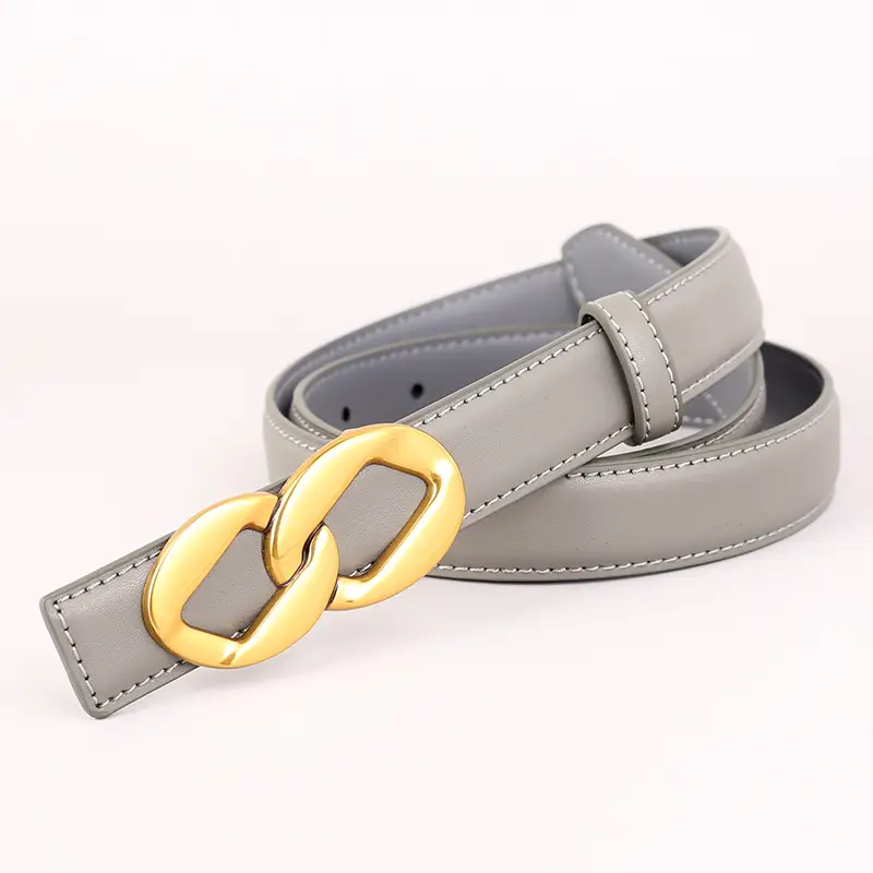 Women's Black Leather Belt with Gold Chain Buckle - Image 8