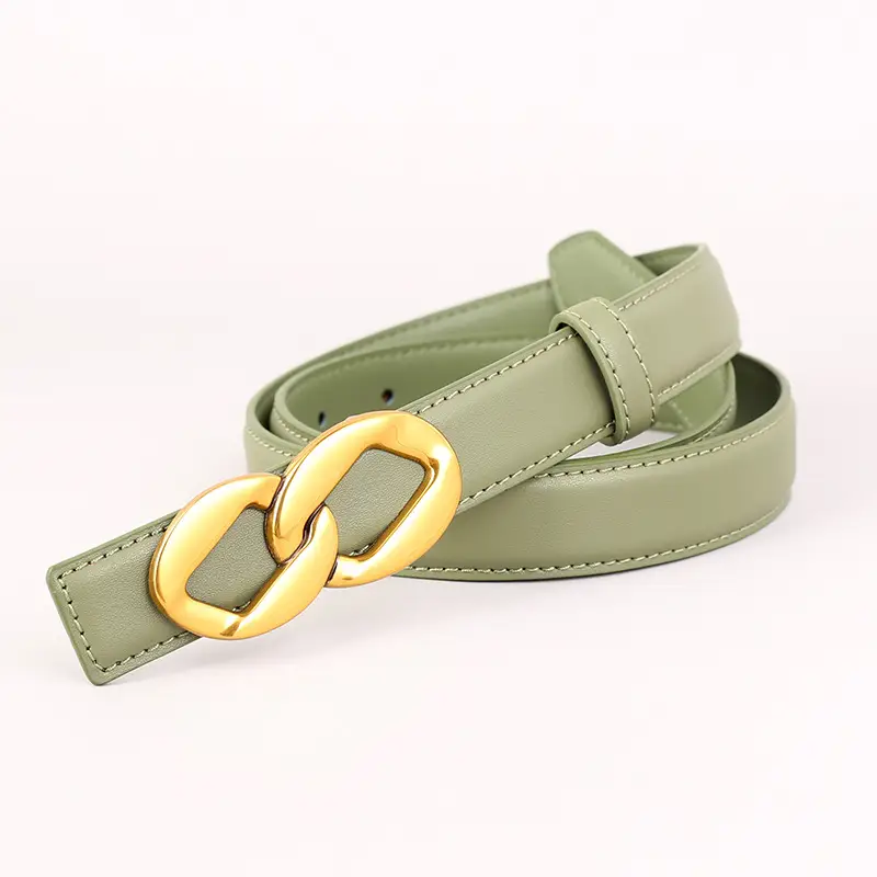 Women's Black Leather Belt with Gold Chain Buckle - Image 9
