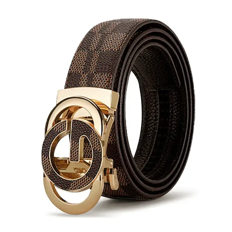 Men's Gold Logo Leather Belt with Automatic Buckle - Image 7