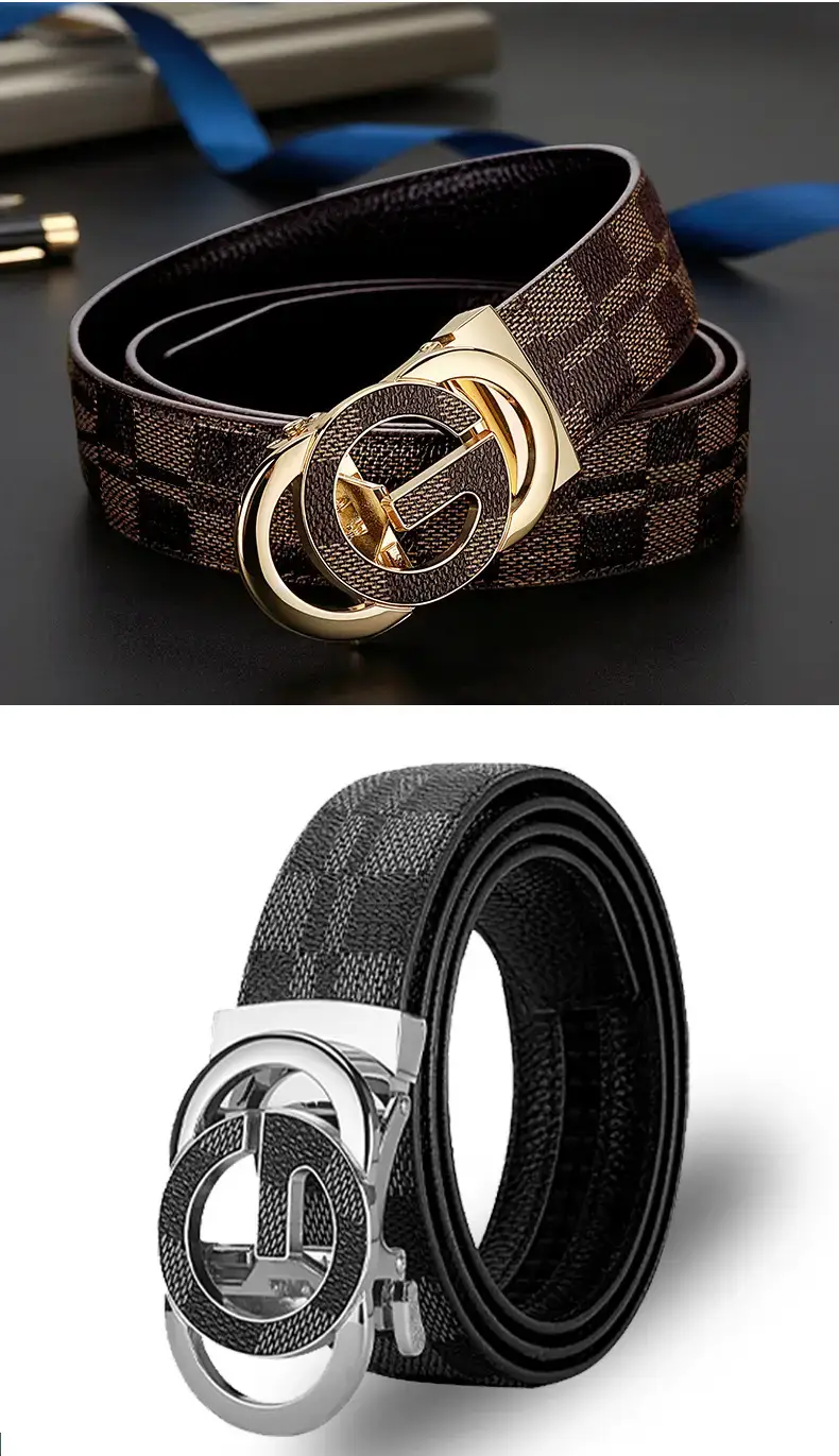 Men's Gold Logo Leather Belt with Automatic Buckle β feature 10