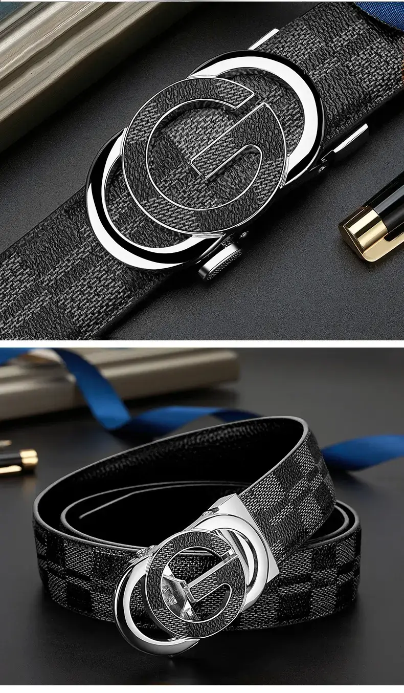Men's Gold Logo Leather Belt with Automatic Buckle β feature 11