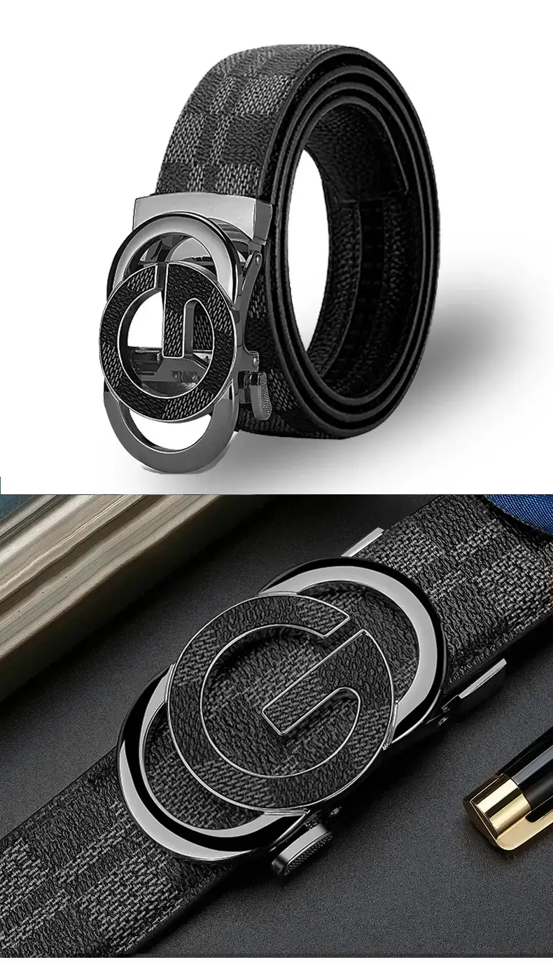 Men's Gold Logo Leather Belt with Automatic Buckle β feature 12