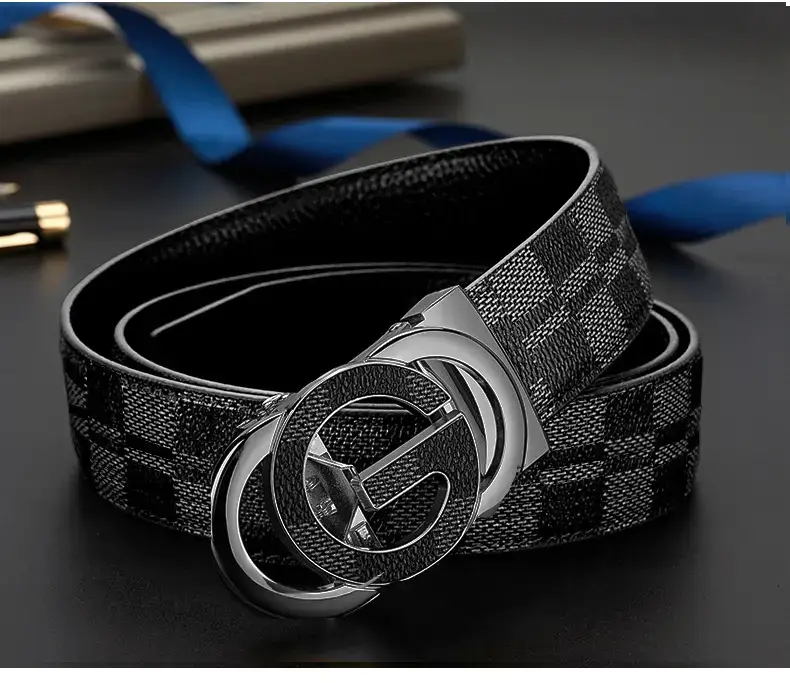 Men's Gold Logo Leather Belt with Automatic Buckle β feature 13