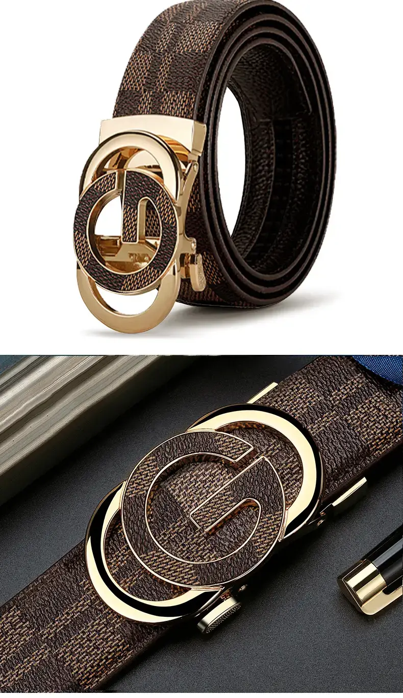 Men's Gold Logo Leather Belt with Automatic Buckle β feature 9