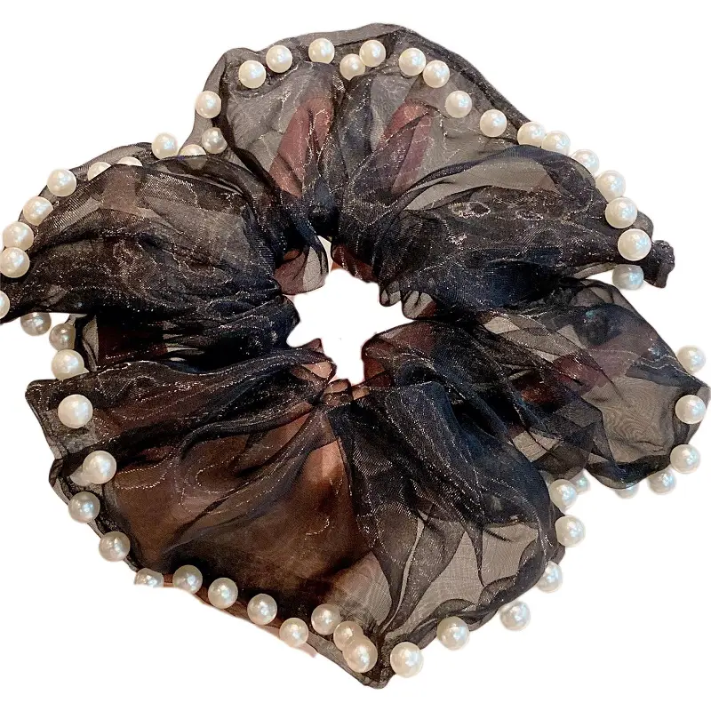 Black Pearl Organza Hair Ring for Women - Image 7