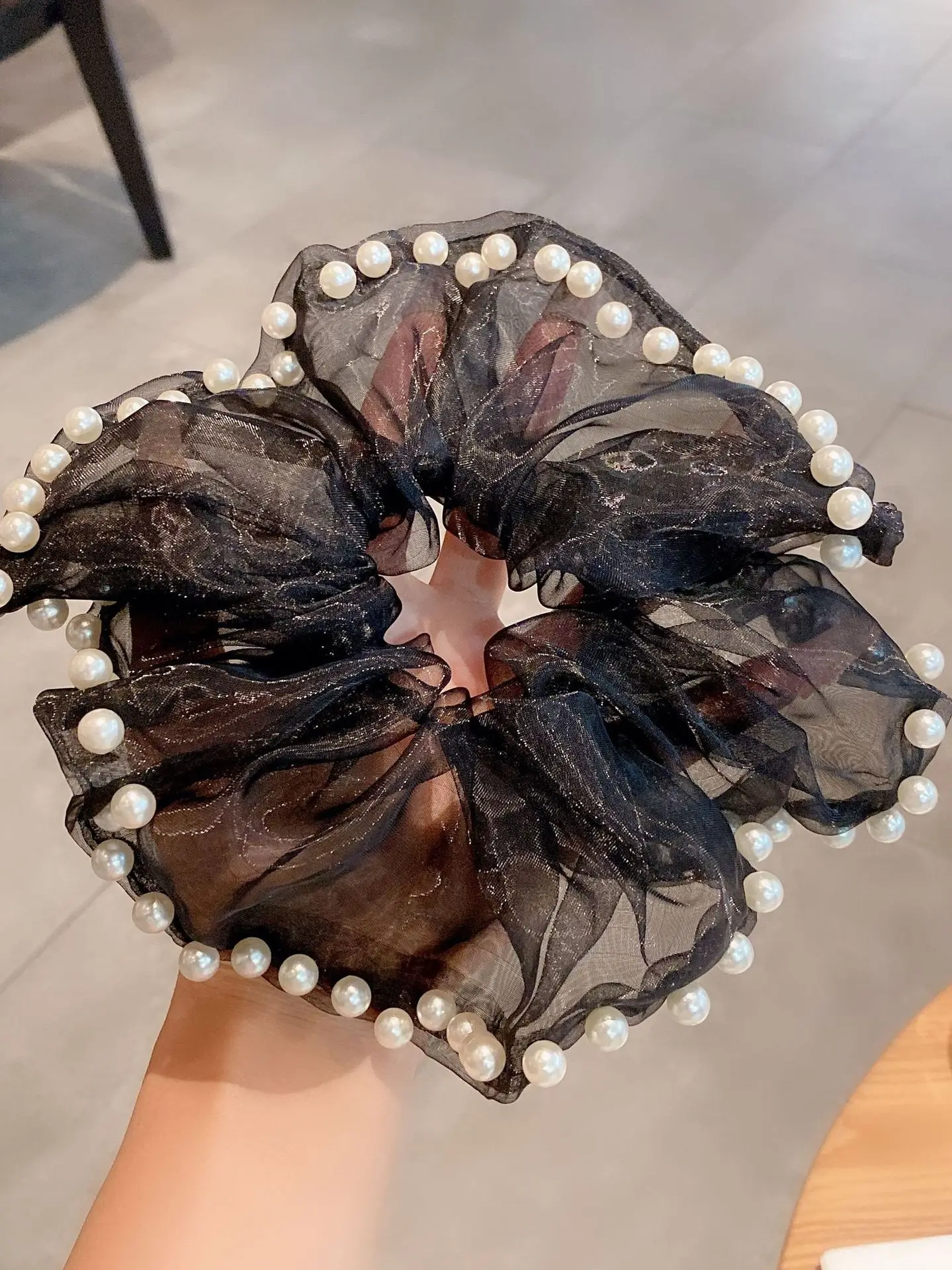 Black Pearl Organza Hair Ring for Women — feature 5