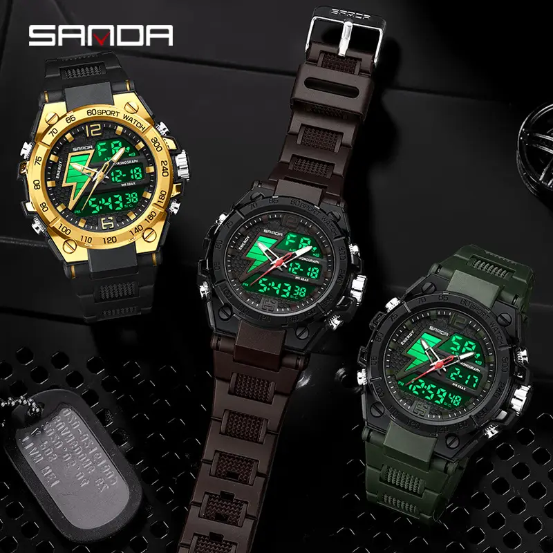 Sanda Black Waterproof Shockproof Multifunctional Watch - Image 9