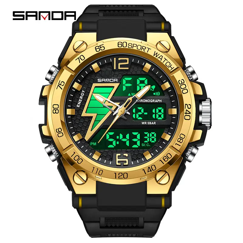 Sanda Black Waterproof Shockproof Multifunctional Watch - Image 12