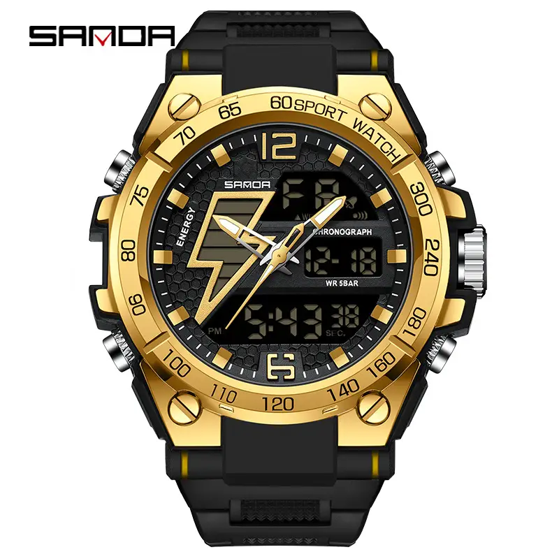 Sanda Black Waterproof Shockproof Multifunctional Watch - Image 4