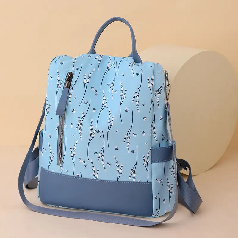 Light Blue Floral Oxford Women's Backpack 2023 - Image 6