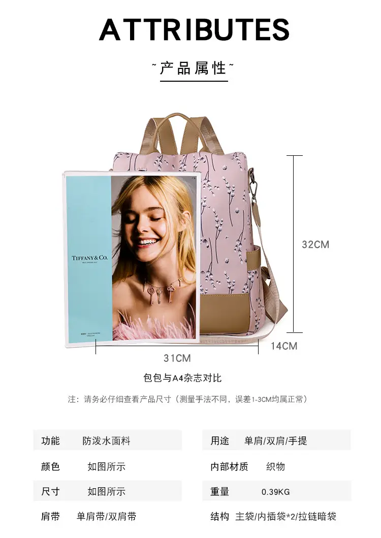 Light Blue Floral Oxford Women's Backpack 2023 — feature 2