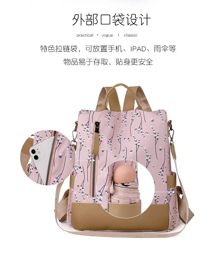 Light Blue Floral Oxford Women's Backpack 2023 — feature 4