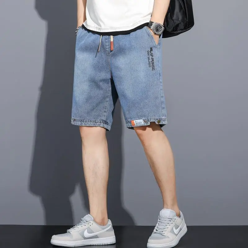 Men Denim Shorts New Washed Stretch Waist Slimming - Image 5