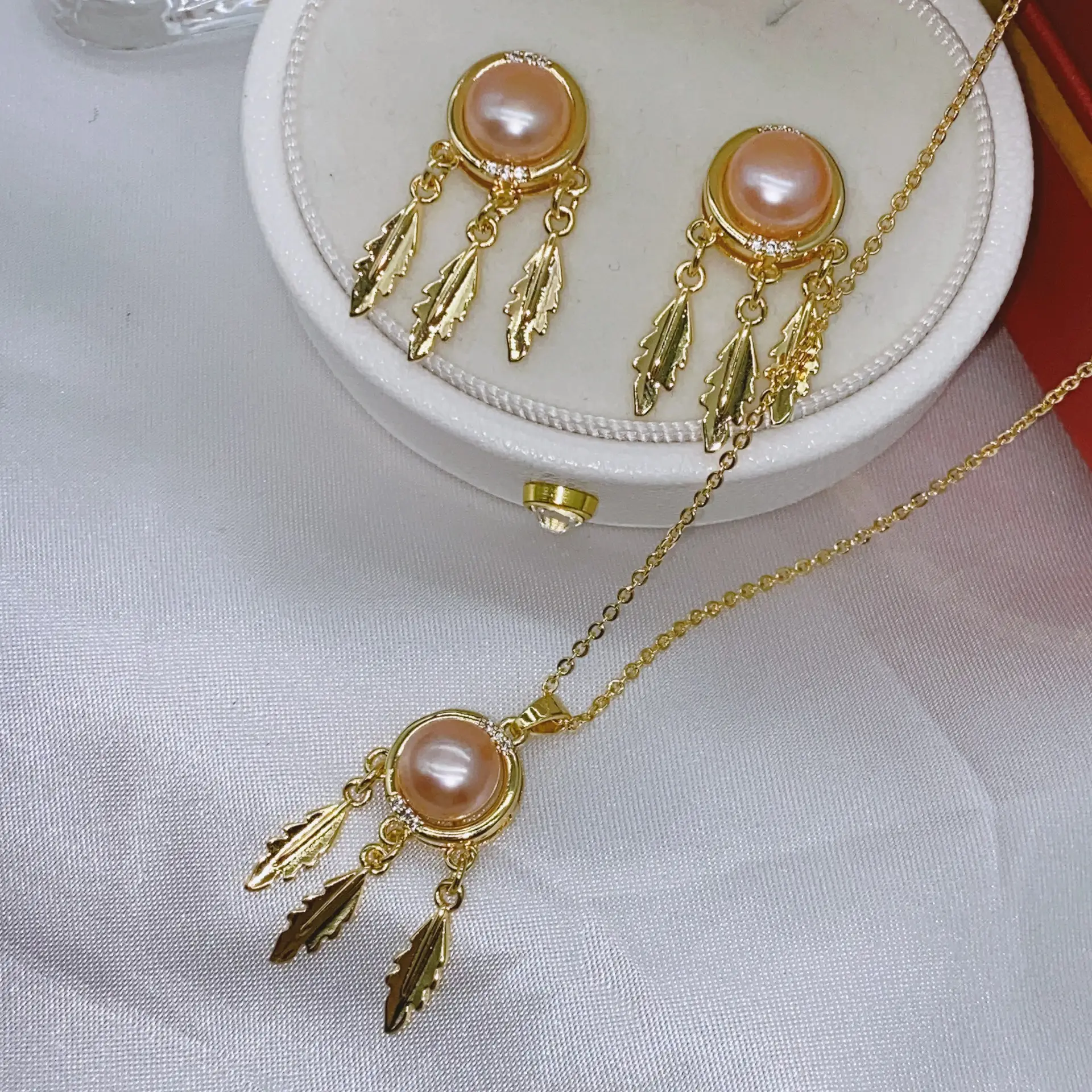 S925 Gold Pearl Dream Catcher Earrings Necklace Set — feature 19