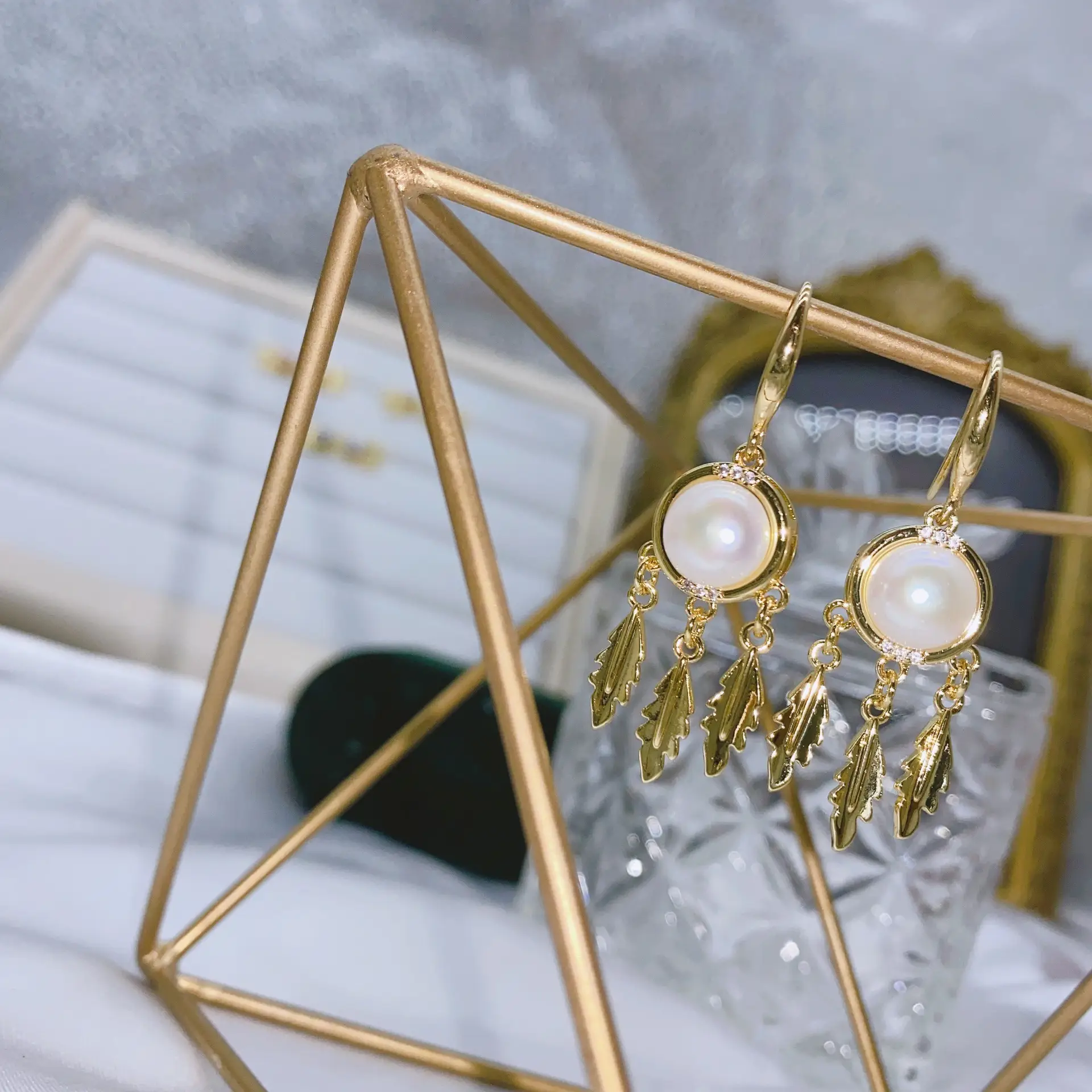 S925 Gold Pearl Dream Catcher Earrings Necklace Set — feature 6