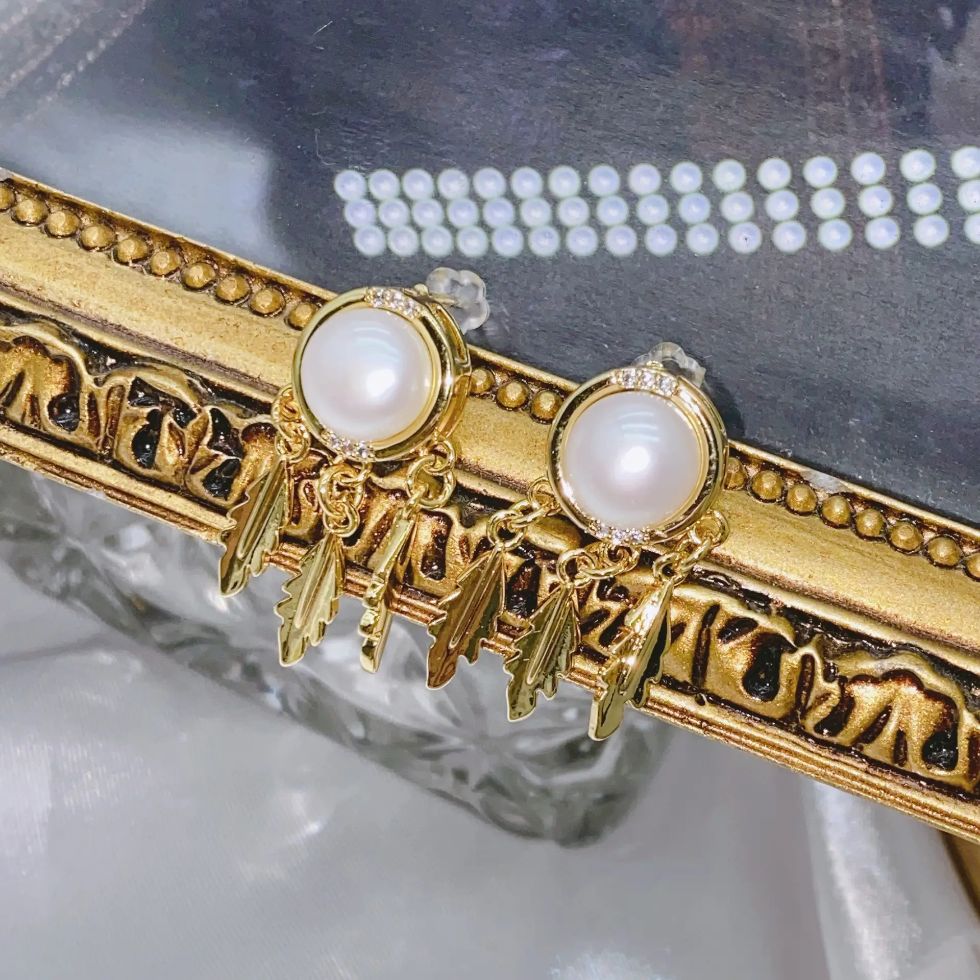 S925 Gold Pearl Dream Catcher Earrings Necklace Set — feature 9