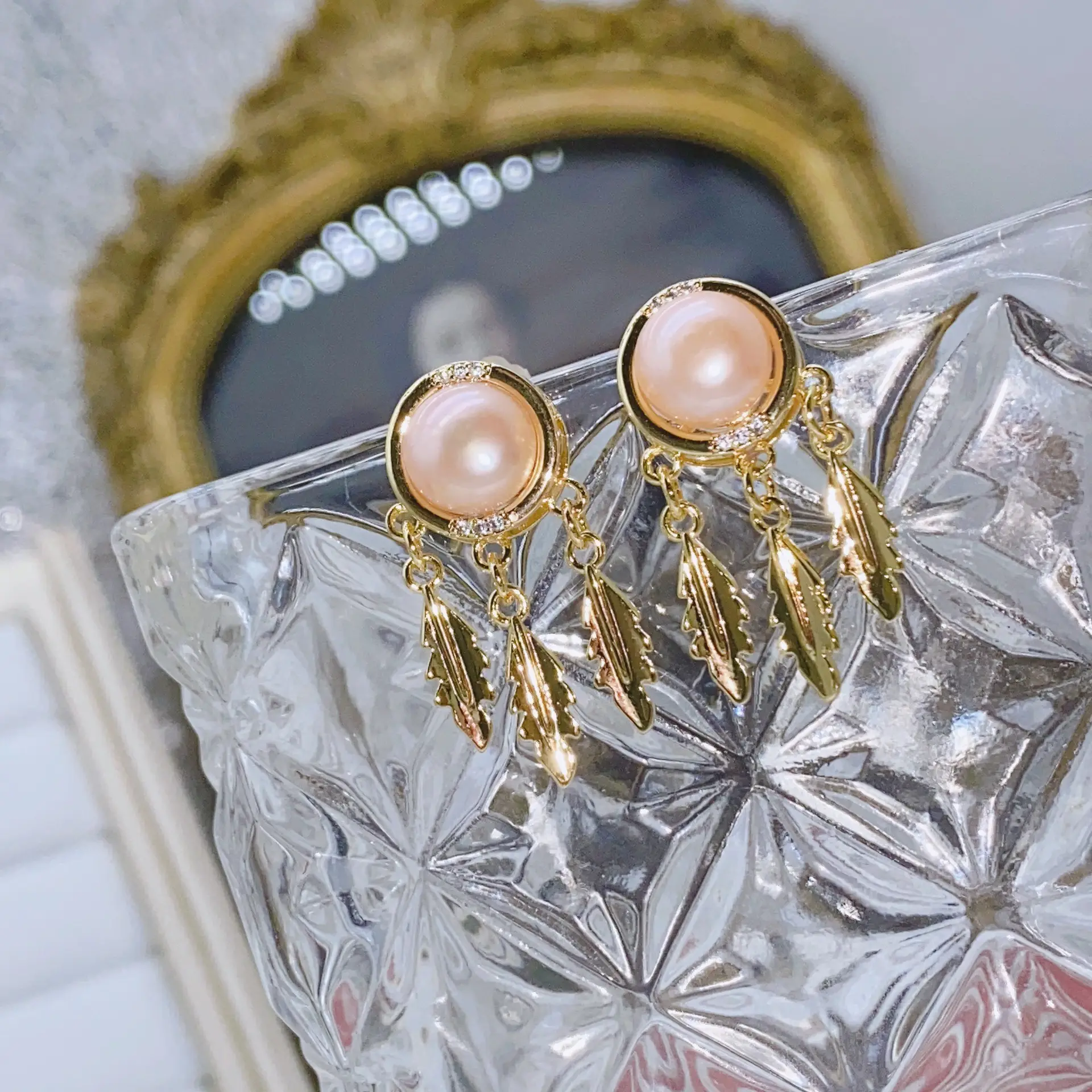 S925 Gold Pearl Dream Catcher Earrings Necklace Set - Image 4