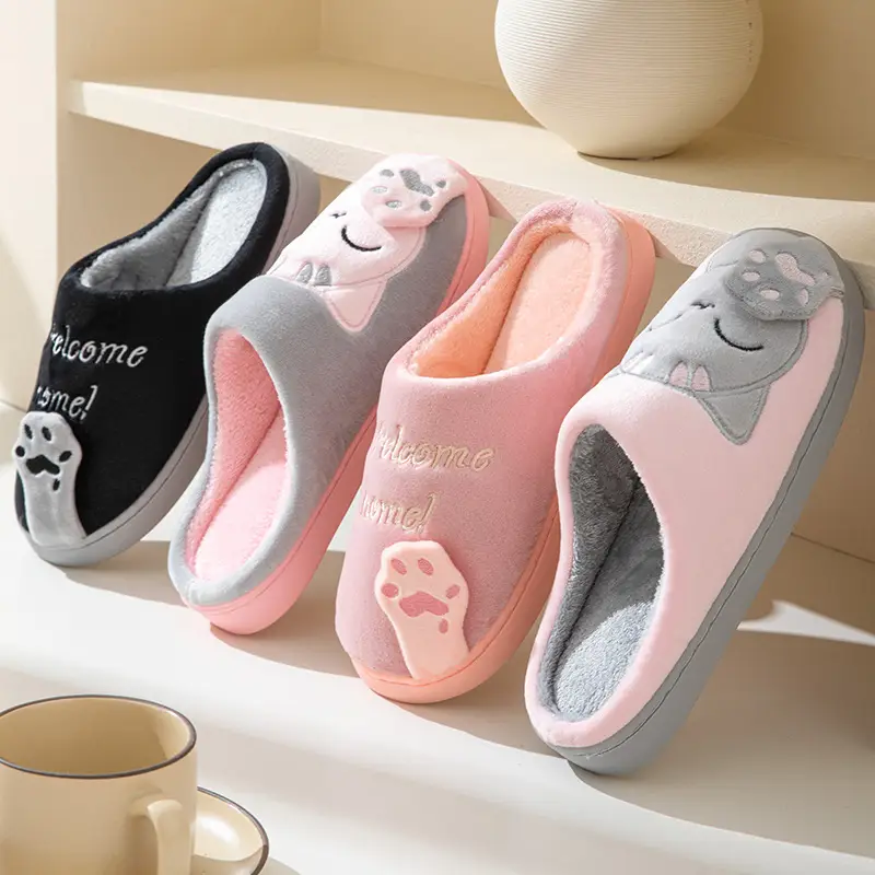 Cotton slippers women's autumn and winter new lucky cat Korean cute warm adult couple cotton slippers men's cross-border foreign trade
