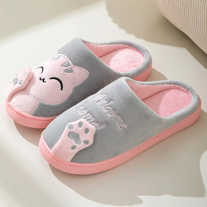 Cotton slippers women's autumn and winter new lucky cat Korean cute warm adult couple cotton slippers men's cross-border foreign trade