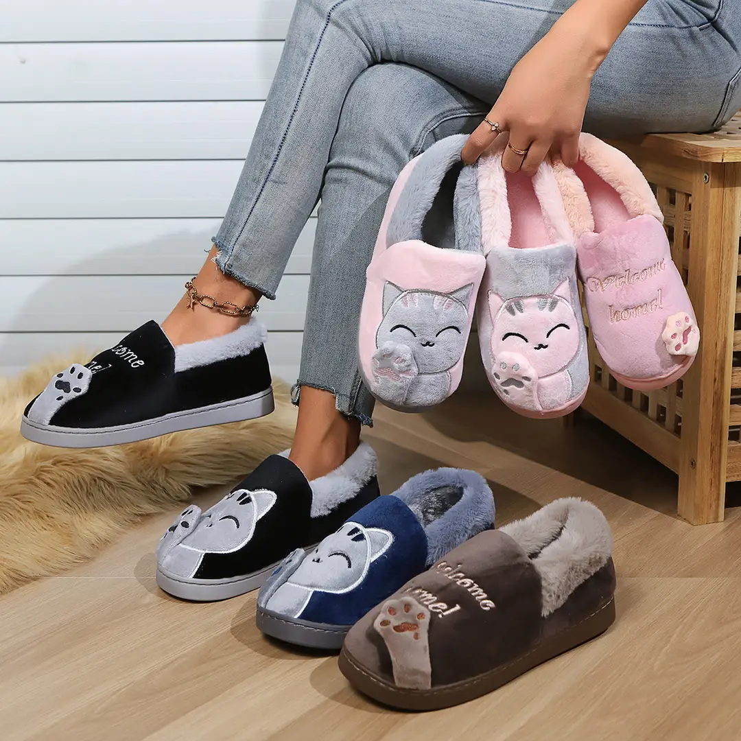 Cotton slippers women's autumn and winter new lucky cat Korean cute warm adult couple cotton slippers men's cross-border foreign trade — feature 12