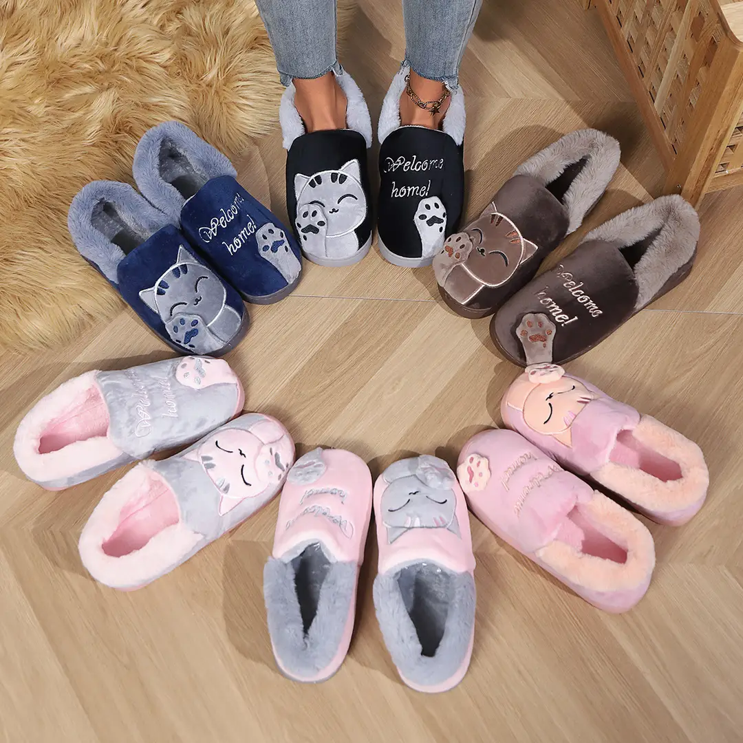Cotton slippers women's autumn and winter new lucky cat Korean cute warm adult couple cotton slippers men's cross-border foreign trade — feature 15