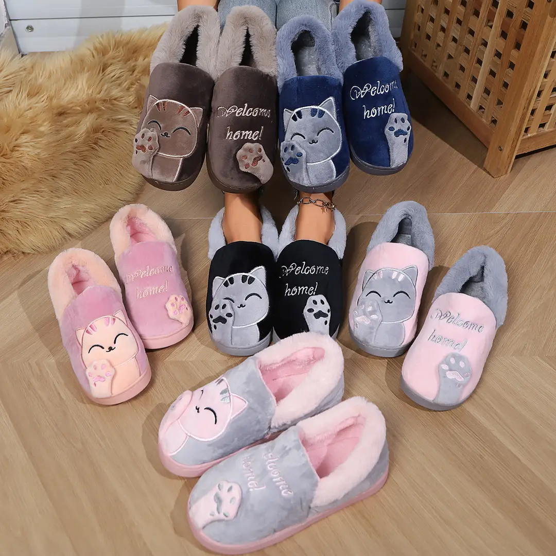 Cotton slippers women's autumn and winter new lucky cat Korean cute warm adult couple cotton slippers men's cross-border foreign trade — feature 9
