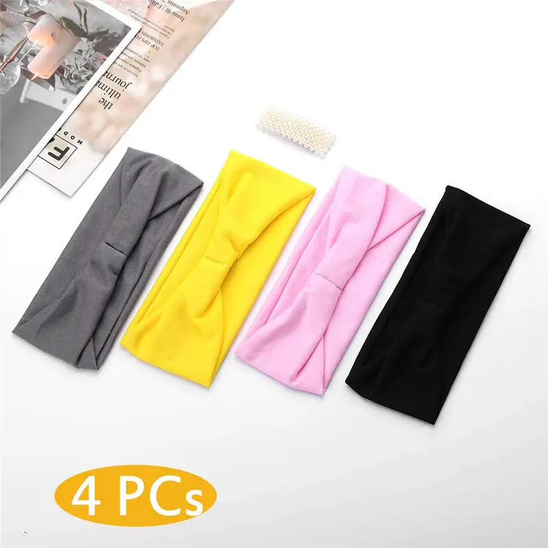 Solid Color Geometric Sports Headband Yoga Sweat Absorbent Running Fitness Elastic Fabric Headscarf — feature 5