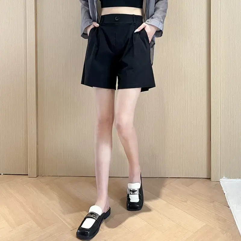 Women Slim Fit High Waist Shorts with Cargo Belt Black