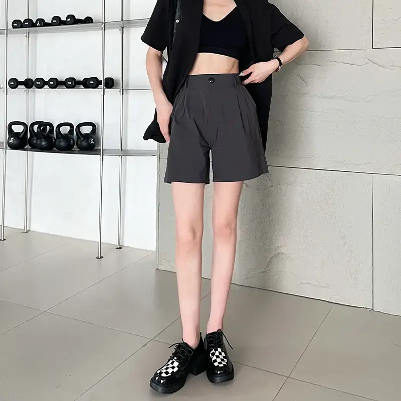 Women Slim Fit High Waist Shorts with Cargo Belt Black