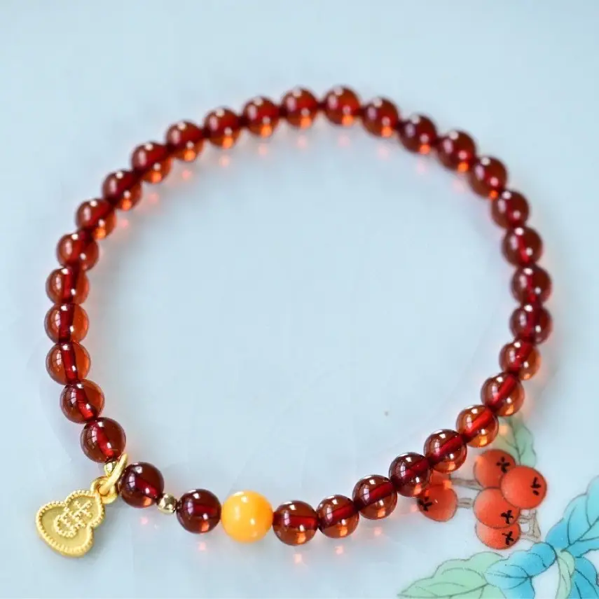 Natural Blood Pepper Ring Bracelet Ruddy Old Beeswax Beads 5.1mm - Image 2