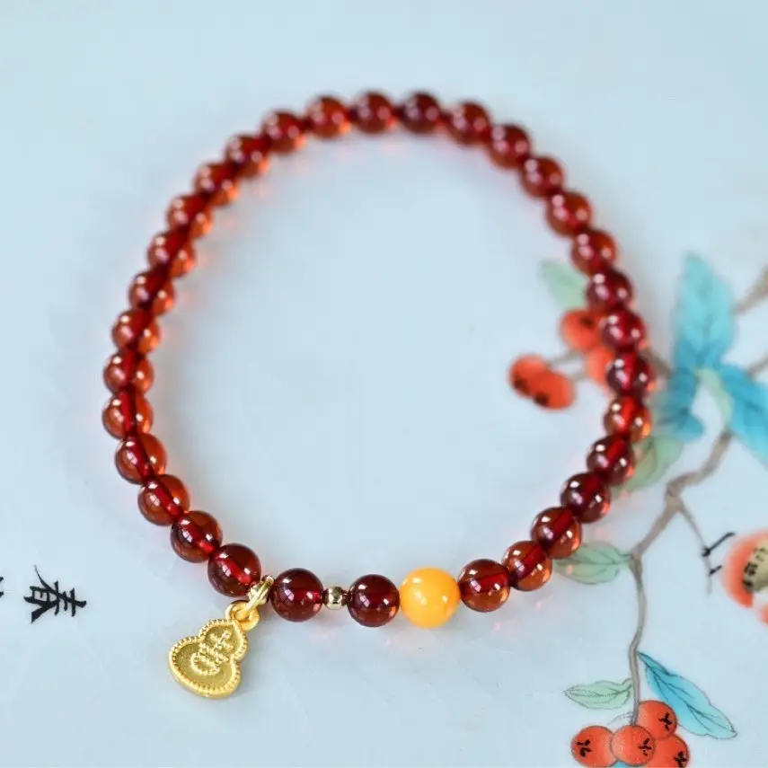 Natural Blood Pepper Ring Bracelet Ruddy Old Beeswax Beads 5.1mm - Image 3