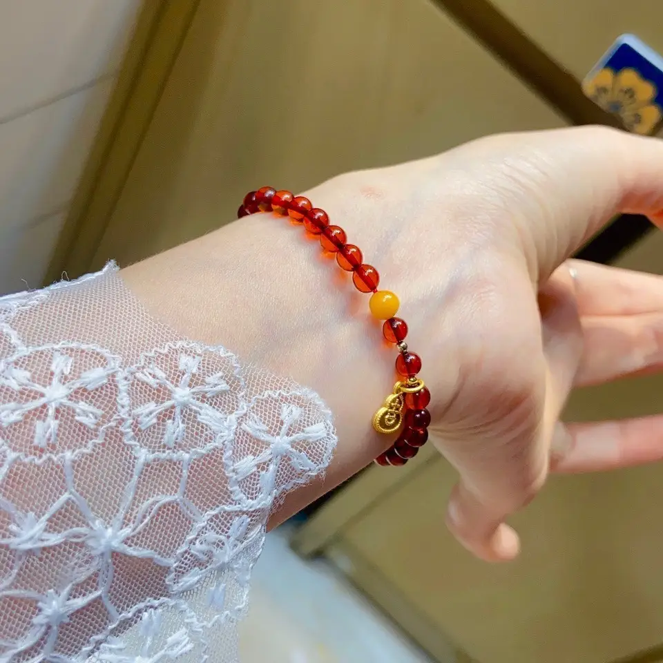 Natural Blood Pepper Ring Bracelet Ruddy Old Beeswax Beads 5.1mm - Image 4