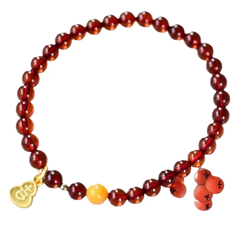 Natural Blood Pepper Ring Bracelet Ruddy Old Beeswax Beads 5.1mm - Image 5