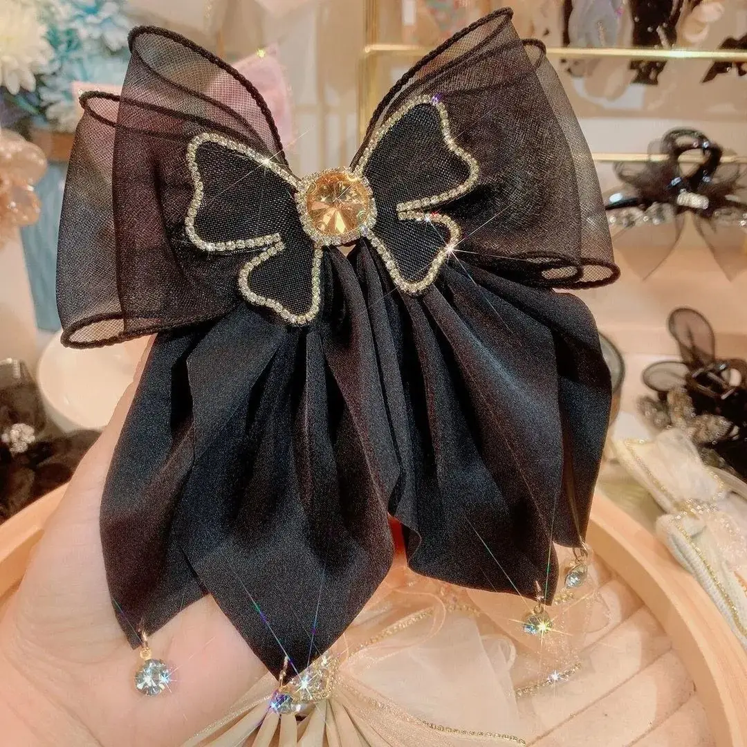 Sweet Flash Diamond Hairpin with Peacock Tail Bow