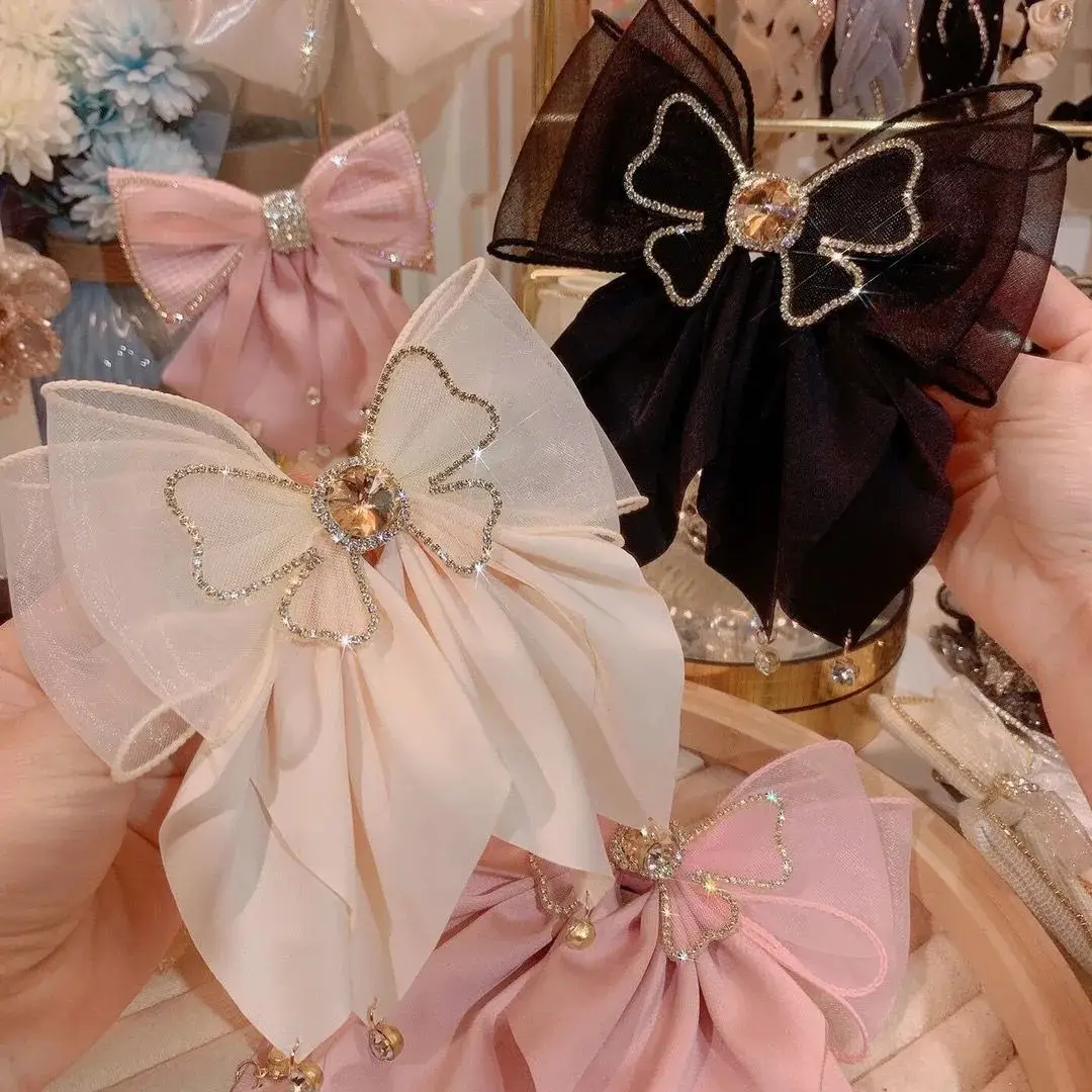 Sweet Flash Diamond Hairpin with Peacock Tail Bow — feature 1