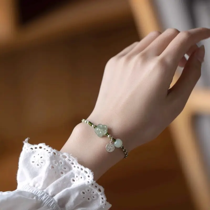 Natural Hetian Jade Fortune Plum Blossom Bracelet Handmade - Image 3