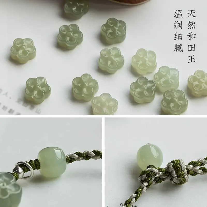 Natural Hetian Jade Fortune Plum Blossom Bracelet Handmade - Image 4