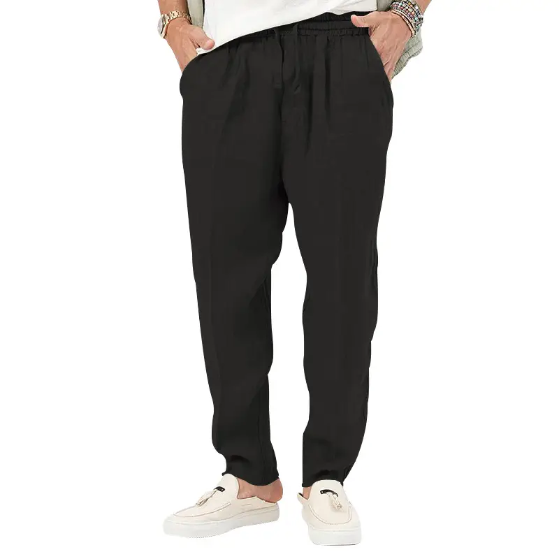 Men's White Drawstring Cotton Linen Trouser Large — feature 12