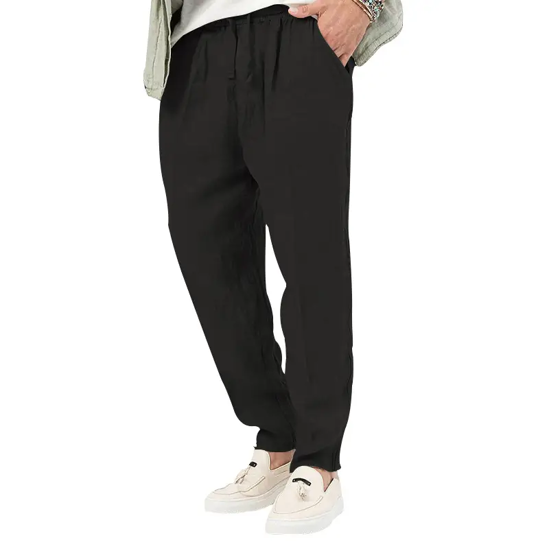 Men's White Drawstring Cotton Linen Trouser Large — feature 13