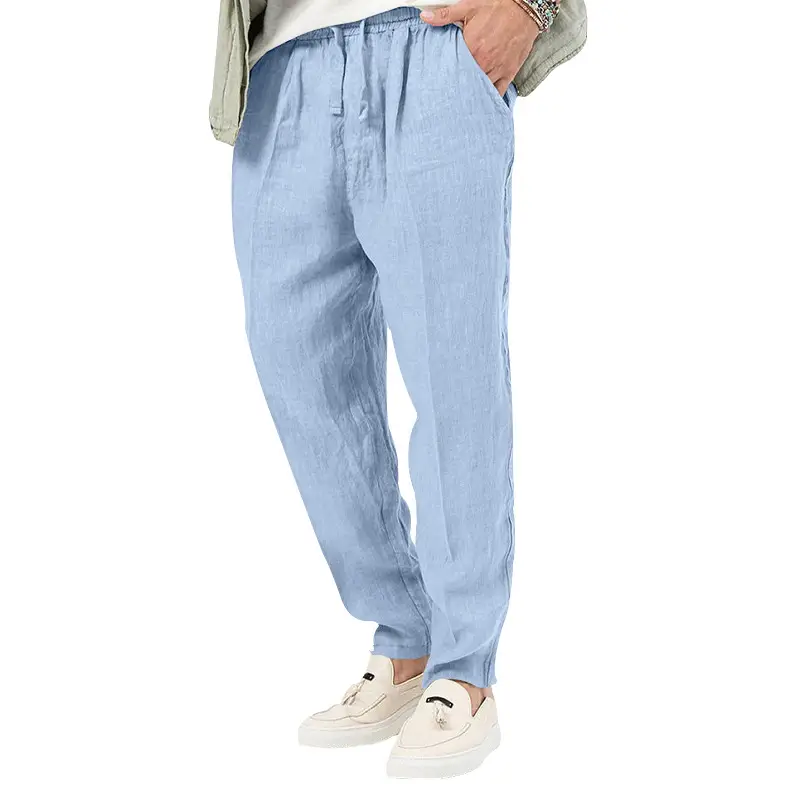Men's White Drawstring Cotton Linen Trouser Large — feature 16