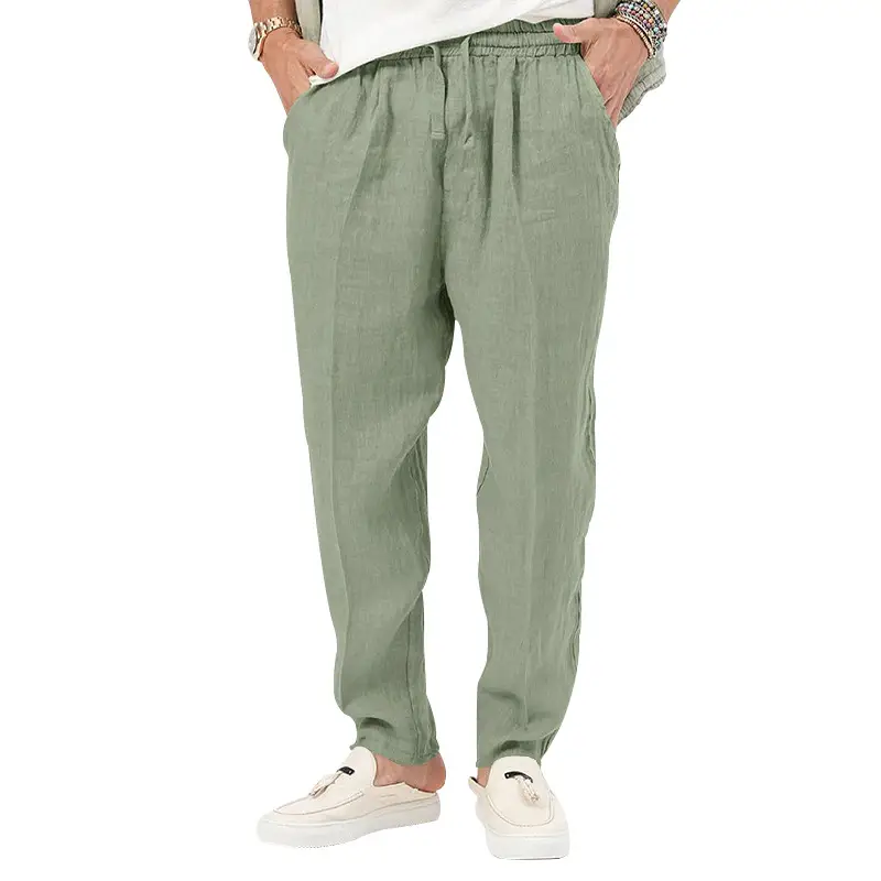 Men's White Drawstring Cotton Linen Trouser Large — feature 18