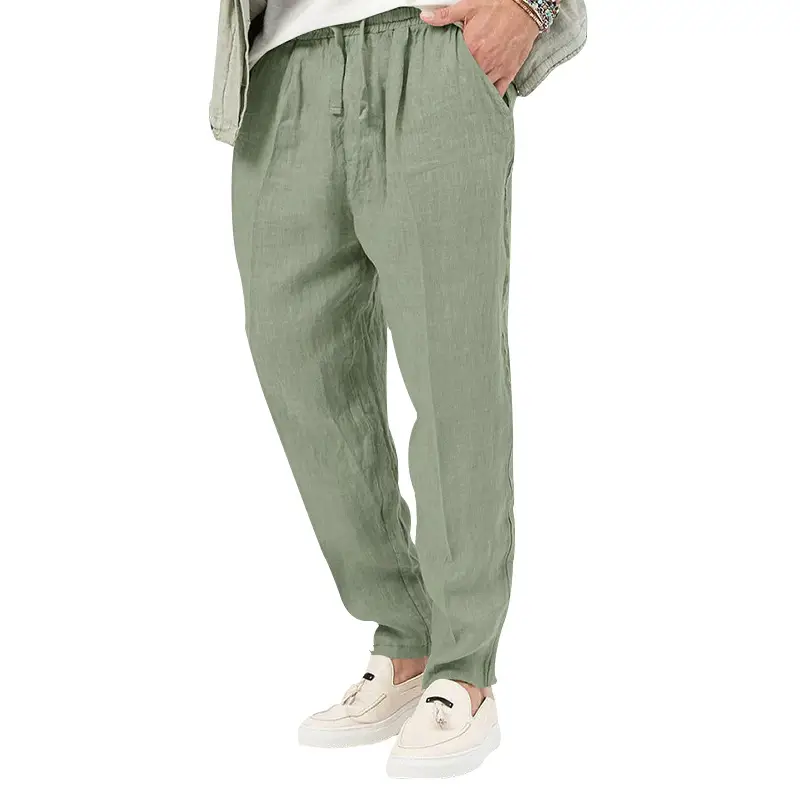 Men's White Drawstring Cotton Linen Trouser Large — feature 19